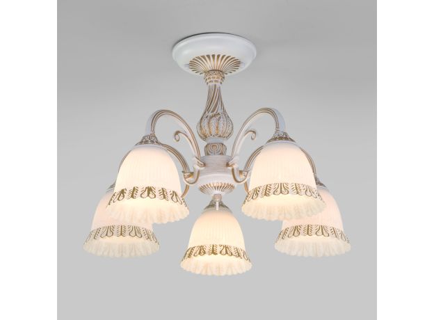 Потолочная люстра со стеклянными плафонами 60107/5 белый с золотом