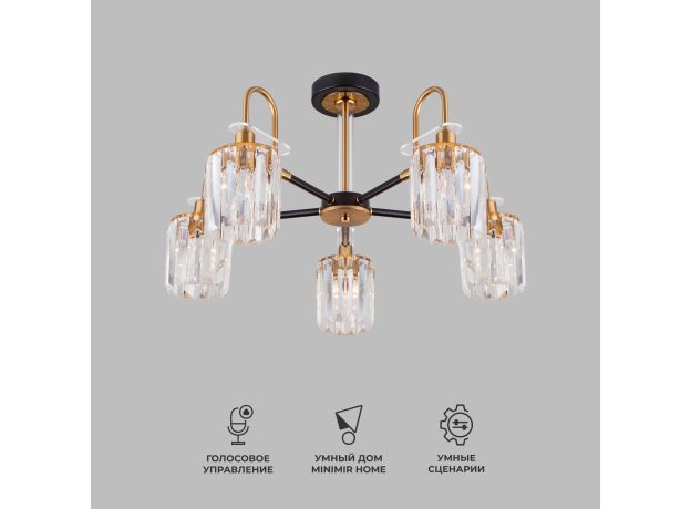 Умная потолочная люстра с хрусталем в стиле лофт 70090/5 черный