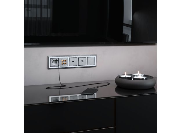 Акустическая розетка (cеребряный рифленый) WL09-AUDIOx4