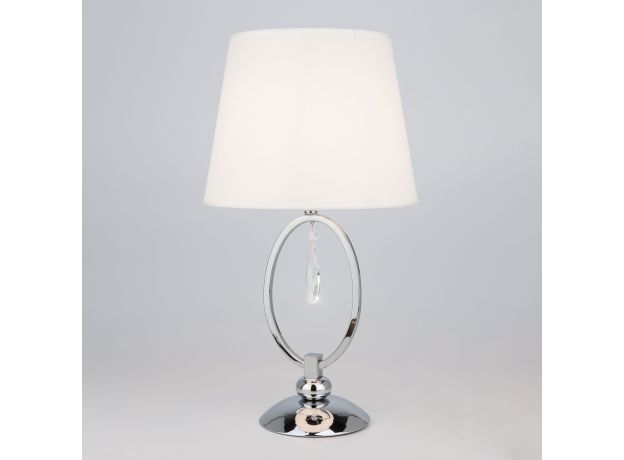 Настольная лампа с белым абажуром 01055/1 хром/прозрачный хрусталь Strotskis
