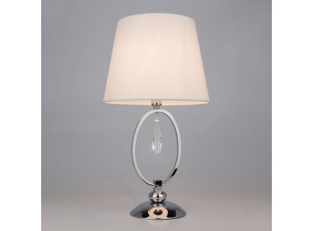 Настольная лампа с белым абажуром 01055/1 хром/прозрачный хрусталь Strotskis