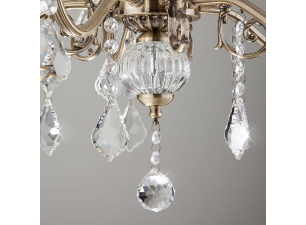 Люстра с хрусталем в классическом стиле 3281/5 античная бронза / прозрачный хрусталь