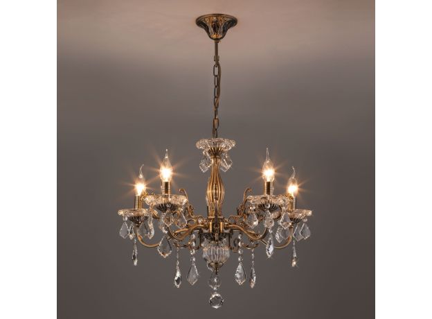 Люстра с хрусталем в классическом стиле 3281/5 античная бронза / прозрачный хрусталь