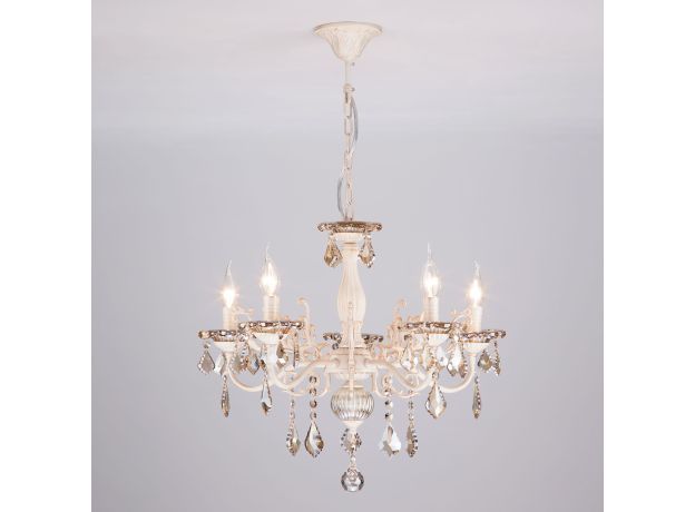 Подвесная люстра с хрусталем в классическом стиле 3281/5 белый с золотом / тонированный хрусталь