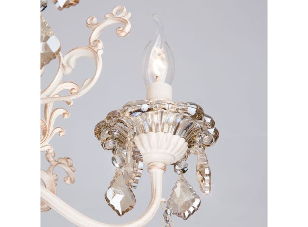 Подвесная люстра с хрусталем в классическом стиле 3281/5 белый с золотом / тонированный хрусталь