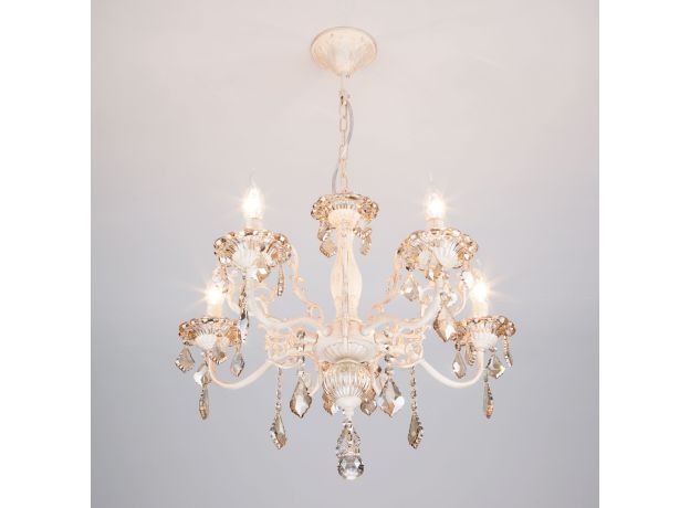 Подвесная люстра с хрусталем в классическом стиле 3281/5 белый с золотом / тонированный хрусталь