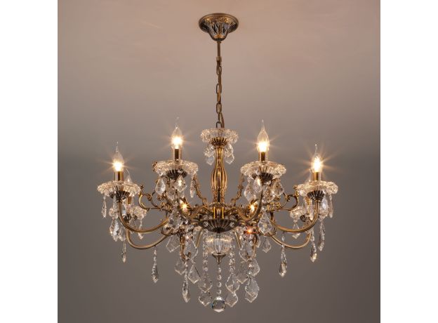 Подвесная люстра с хрусталем 3281/8 античная бронза / прозрачный хрусталь