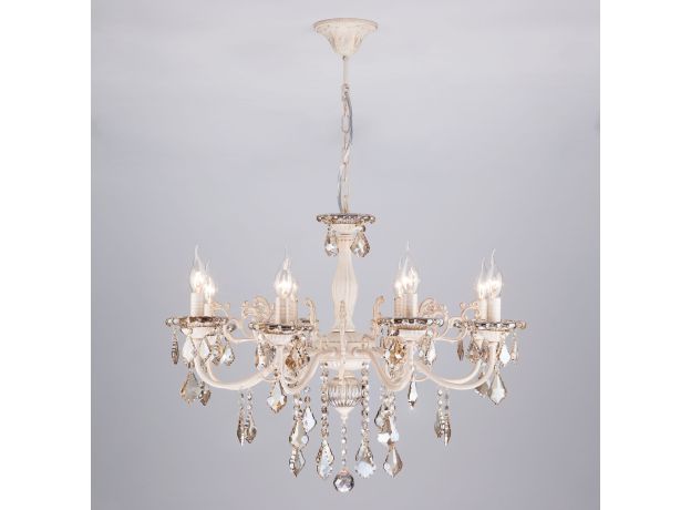 Люстра с тонированным хрусталем 3281/8 белый с золотом / тонированный хрусталь