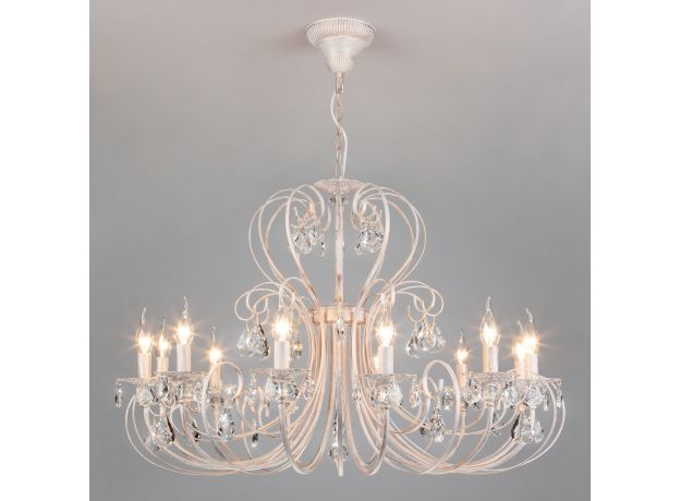 Люстра подвесная с хрусталем 3305/12 белый с золотом / прозрачный хрусталь