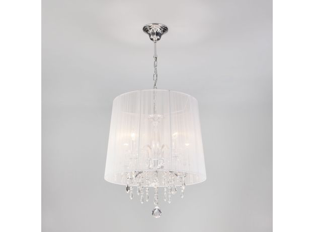Люстра подвесная с абажуром и хрусталем 2045/5 хром/белый