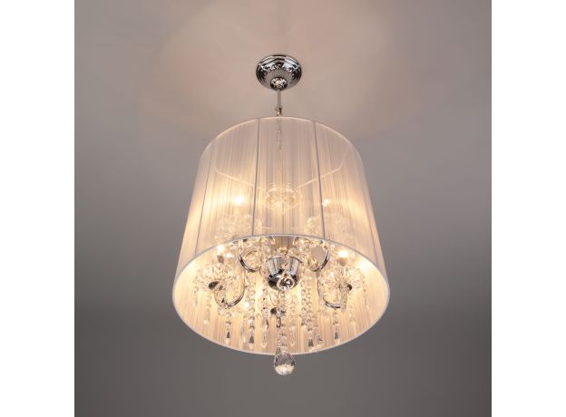 Люстра подвесная с абажуром и хрусталем 2045/5 хром/белый
