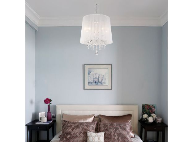 Люстра подвесная с абажуром и хрусталем 2045/5 хром/белый