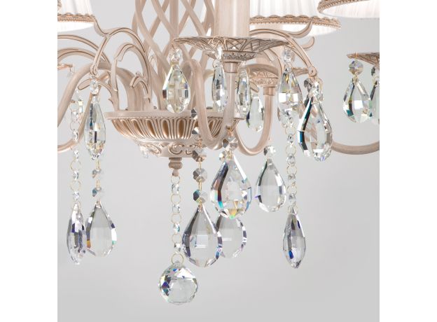 Люстра с тканевыми абажурами и хрустальными подвесками 10054/5 белый с золотом