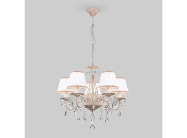 Люстра с тканевыми абажурами и хрустальными подвесками 10054/5 белый с золотом