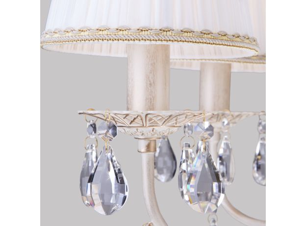 Подвесная люстра с хрусталем и абажурами 3637/7 белый с золотом / прозрачный хрусталь