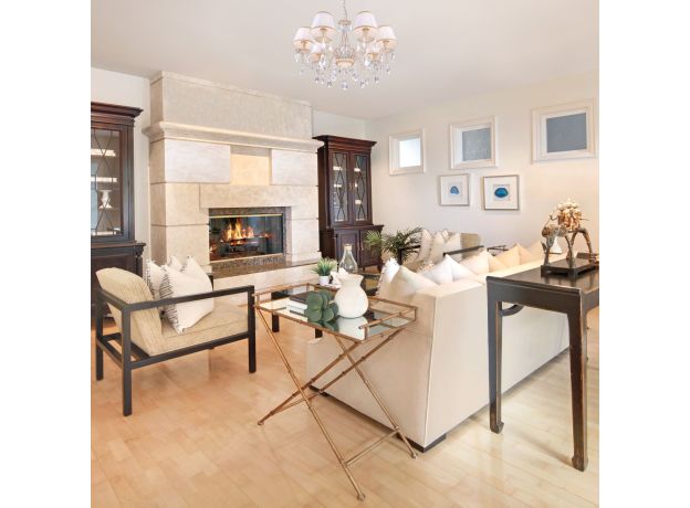 Подвесная люстра с хрусталем и абажурами 3637/7 белый с золотом / прозрачный хрусталь