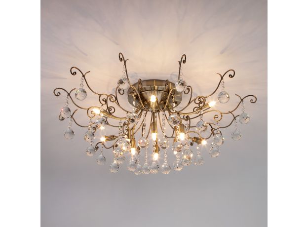 Потолочная люстра с хрусталем 10042/12 античная бронза