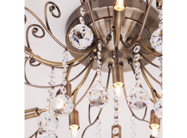 Потолочная люстра с хрусталем 10042/12 античная бронза