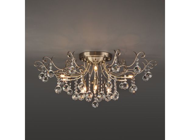 Потолочная люстра с хрусталем 10042/12 античная бронза