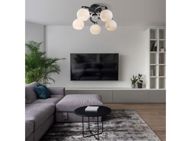 Потолочная люстра с белыми плафонами 9654/5 хром/черный