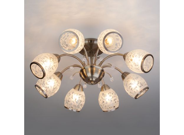 Потолочная люстра с хрусталем 30026/8 античная бронза