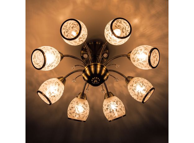 Потолочная люстра с хрусталем 30026/8 античная бронза