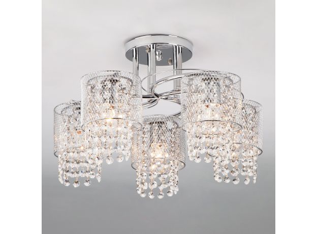 Потолочная люстра с хрусталем и плафонами 30137/5 хром