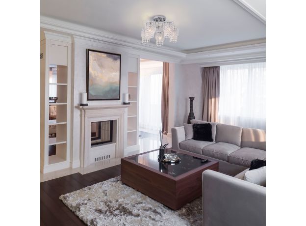 Потолочная люстра с хрусталем и плафонами 30137/5 хром