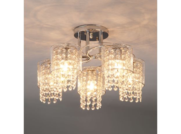 Потолочная люстра с хрусталем и плафонами 30137/5 хром