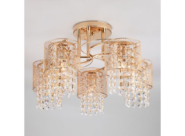 Потолочный светильник с хрусталем и плафонами из металла 30137/5 золото