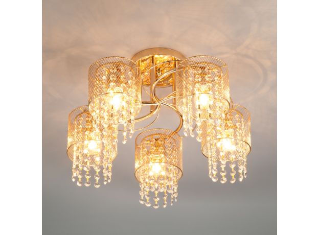 Потолочный светильник с хрусталем и плафонами из металла 30137/5 золото