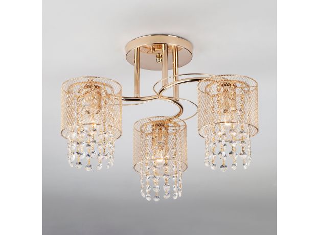Потолочный светильник с металлическими плафонами и хрусталем 30137/3 золото