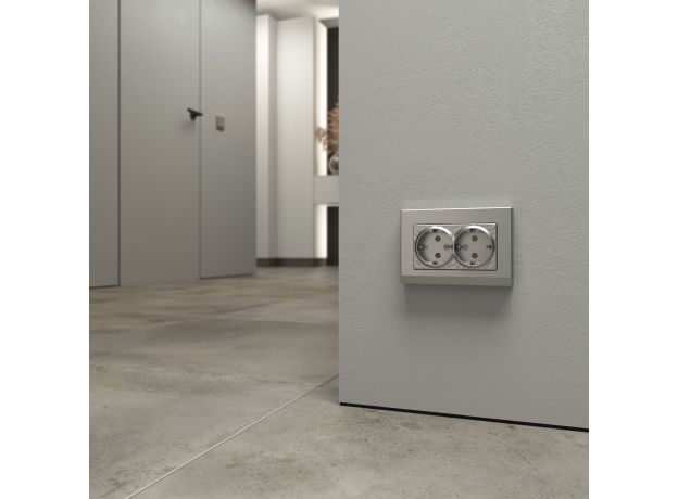 Розетка двойная с заземлением (Hammaer серебряный) W1272006