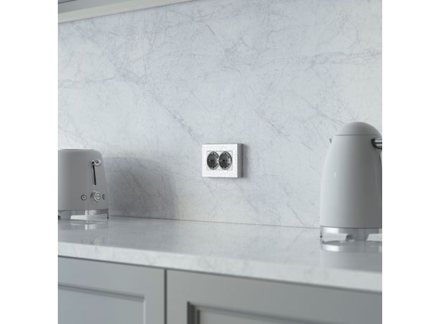 Розетка двойная с заземлением (Hammaer серебряный) W1272006