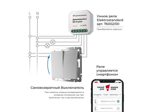 Выключатель двухклавишный с самовозвратом серебряный W1122406