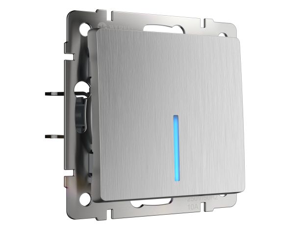 W1110109/ Выключатель одноклавишный с подсветкой (cеребряный рифленый) W1110109