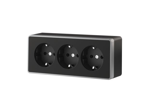 W5073134/ Розетка тройная с заземлением и шторками Gallant (черный с серебром) W5073134