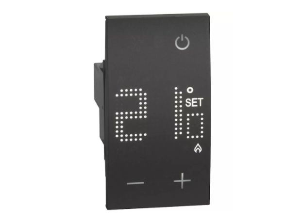 Терморегулятор/термостат цифровой с дисплеем для воздуха 230В 5(2)А 2 модуля Bticino Living Now Цвет Чёрный KG4441