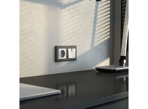 W1120009/ Выключатель двухклавишный (cеребряный рифленый) W1120009