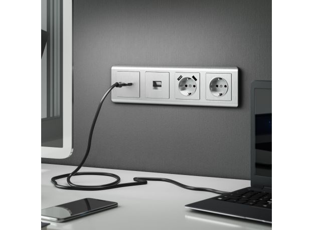 W1171009/ Розетка с заземлением (cеребряный рифленый) W1171009