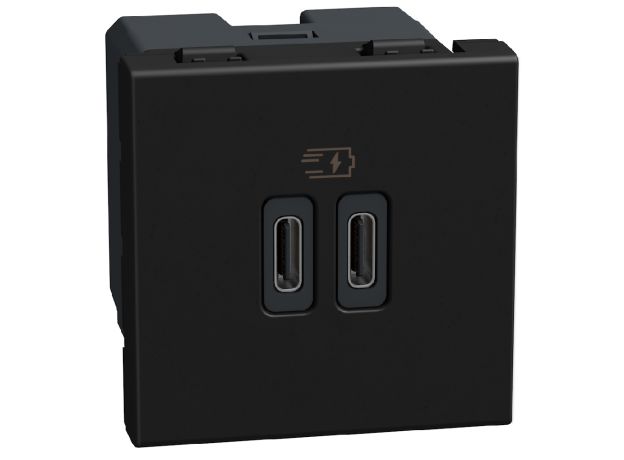 Bticino Light Now - двойная USB розетка, 2 x Type-C 30W, 2 модуля, цвет черный - YD4293CC