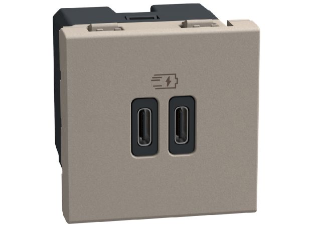 Bticino Light Now - двойная USB розетка, 2 x Type-C 30W, 2 модуля, цвет камень - YG4293CC