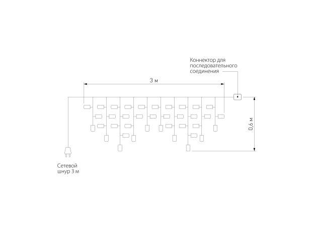 Новогодняя гирлянда бахрома белый 3*0,6м IP65 100-102 теплый белый 3*0,6м IP65