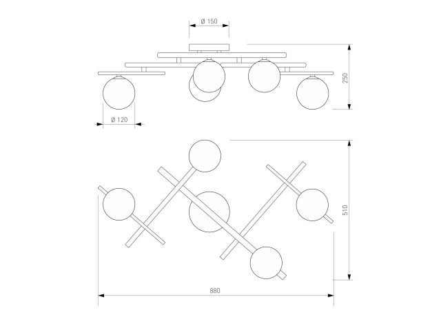 Потолочный светильник со стеклянными плафонами 502001/5 латунь