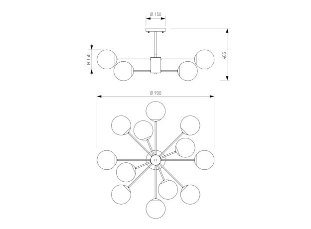 Потолочный светильник со стеклянными плафонами 502002/12 латунь