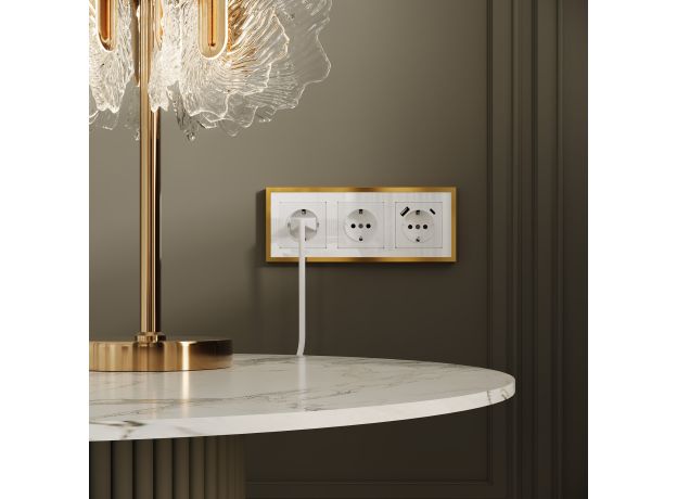 W0032853/ Рамка на 3 поста Baguette (белый/золотистая латунь) W0032853