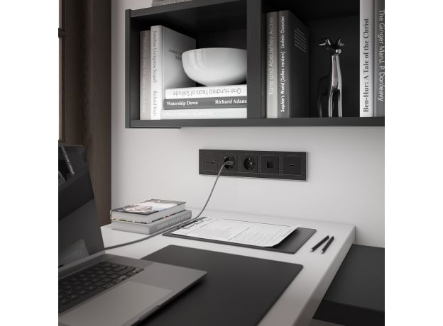 WL08-RJ-11/ Телефонная розетка  RJ-11  (черный матовый) WL08-RJ-11