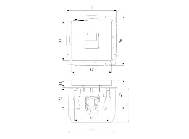 WL08-RJ-11/ Телефонная розетка  RJ-11  (черный матовый) WL08-RJ-11