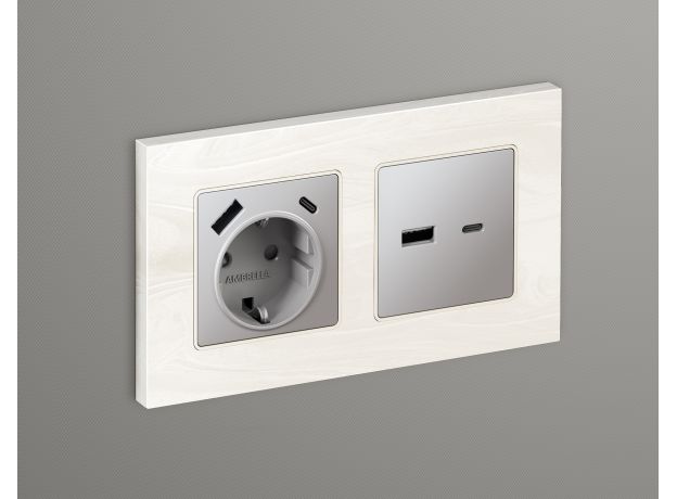 AP5110 Лицевая панель ALFA (Сталь матовый) для розетки 2USB тип A+C QUANT