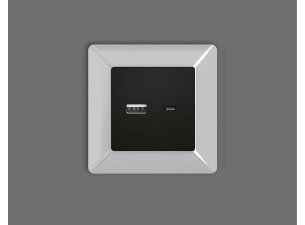 AP8110 Лицевая панель ALFA (Черный матовый) для розетки 2USB тип A+C QUANT